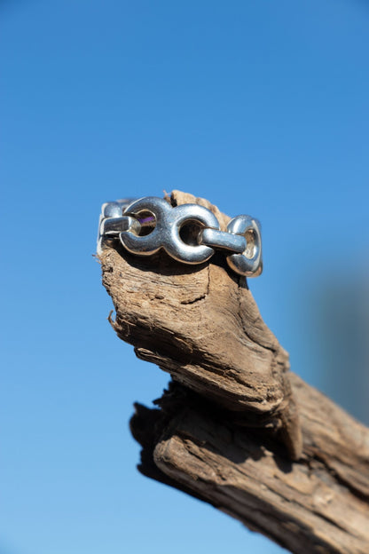 Ring - Vintage Sterling Amethyst Chain Link Ring - Lettuce Goods
