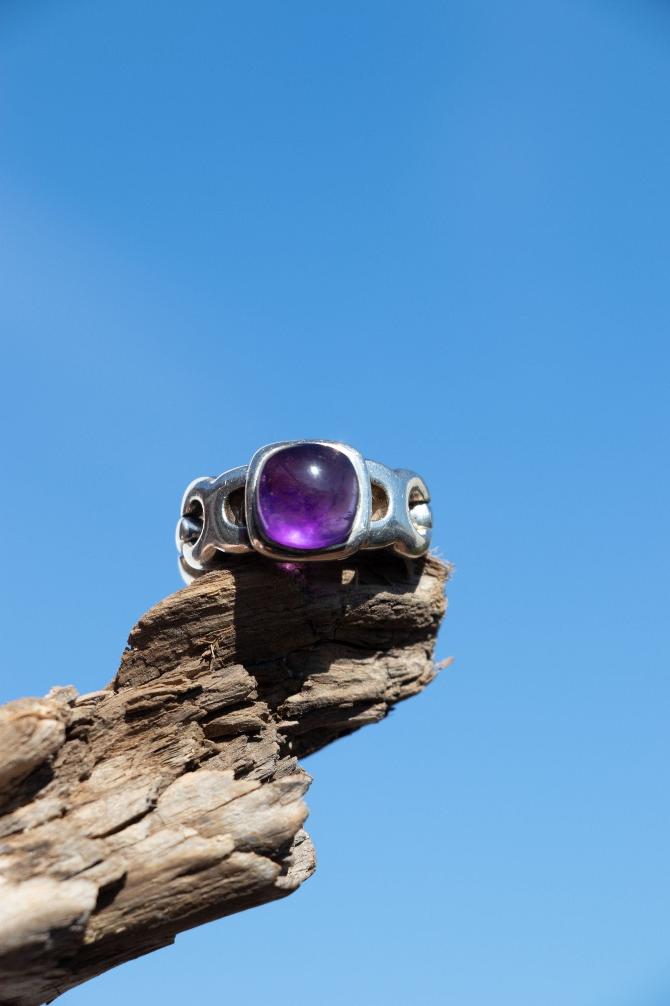 Ring - Vintage Sterling Amethyst Chain Link Ring - Lettuce Goods