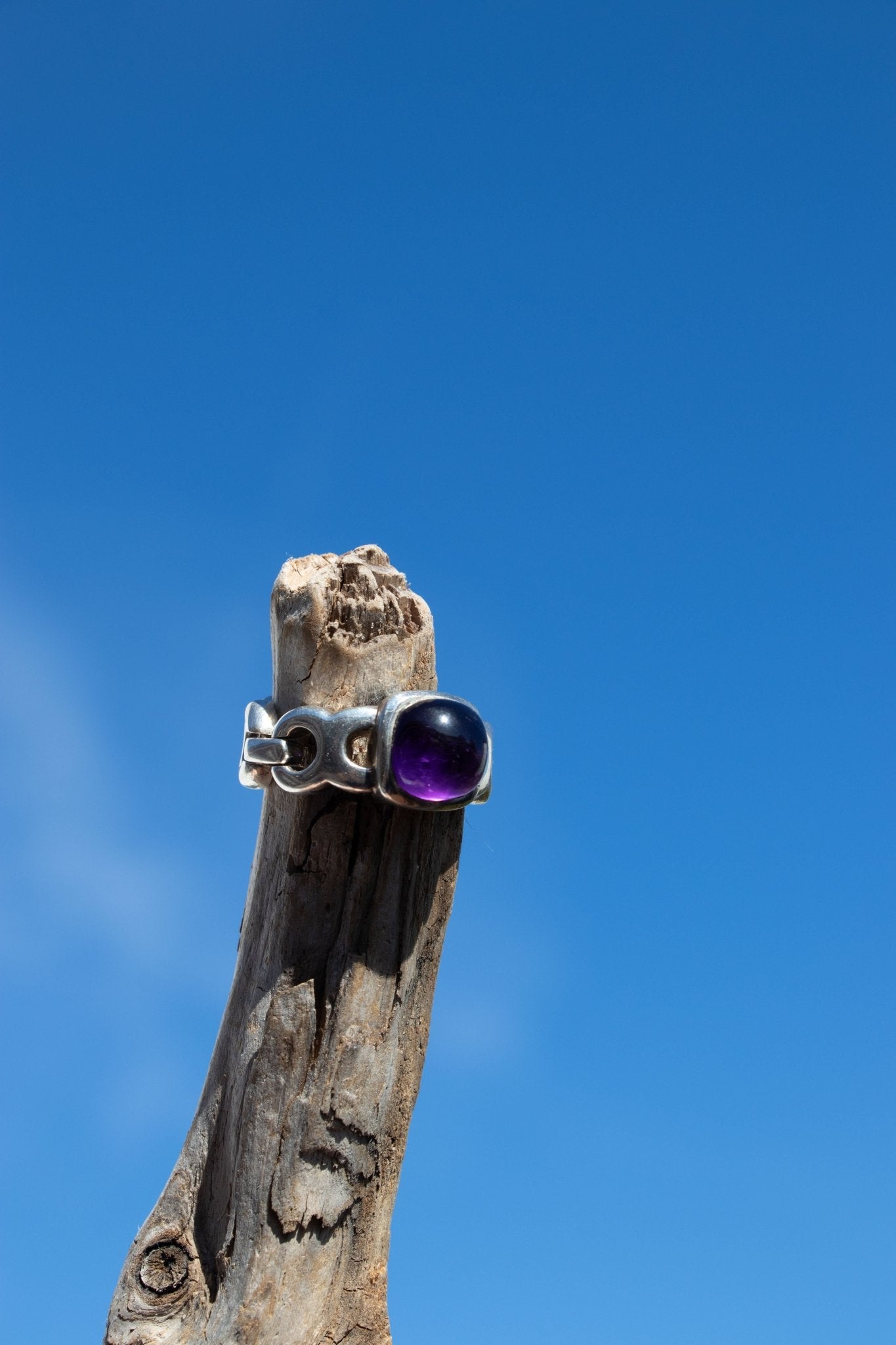 Ring - Vintage Sterling Amethyst Chain Link Ring - Lettuce Goods