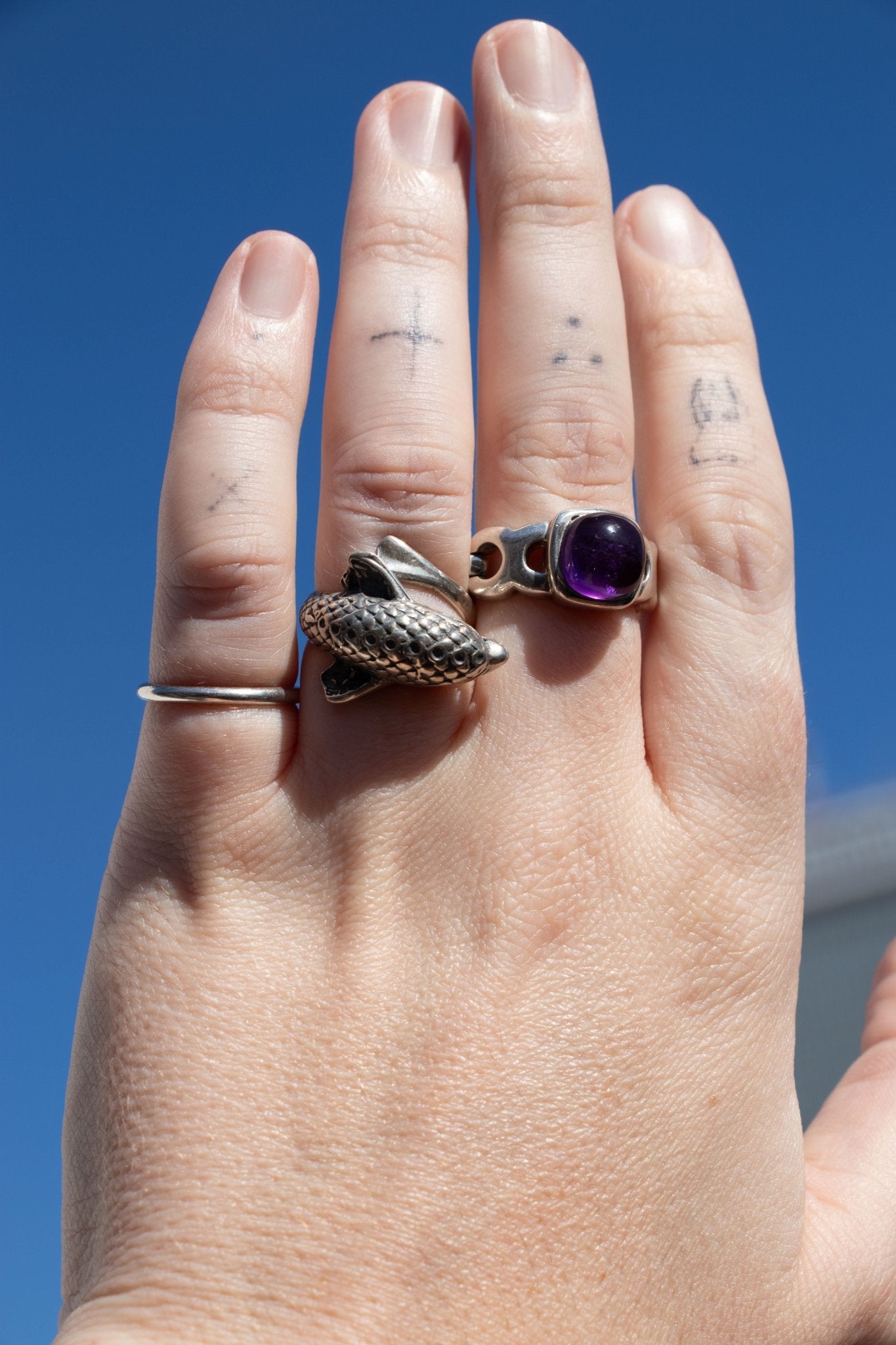 Ring - Vintage Sterling Amethyst Chain Link Ring - Lettuce Goods