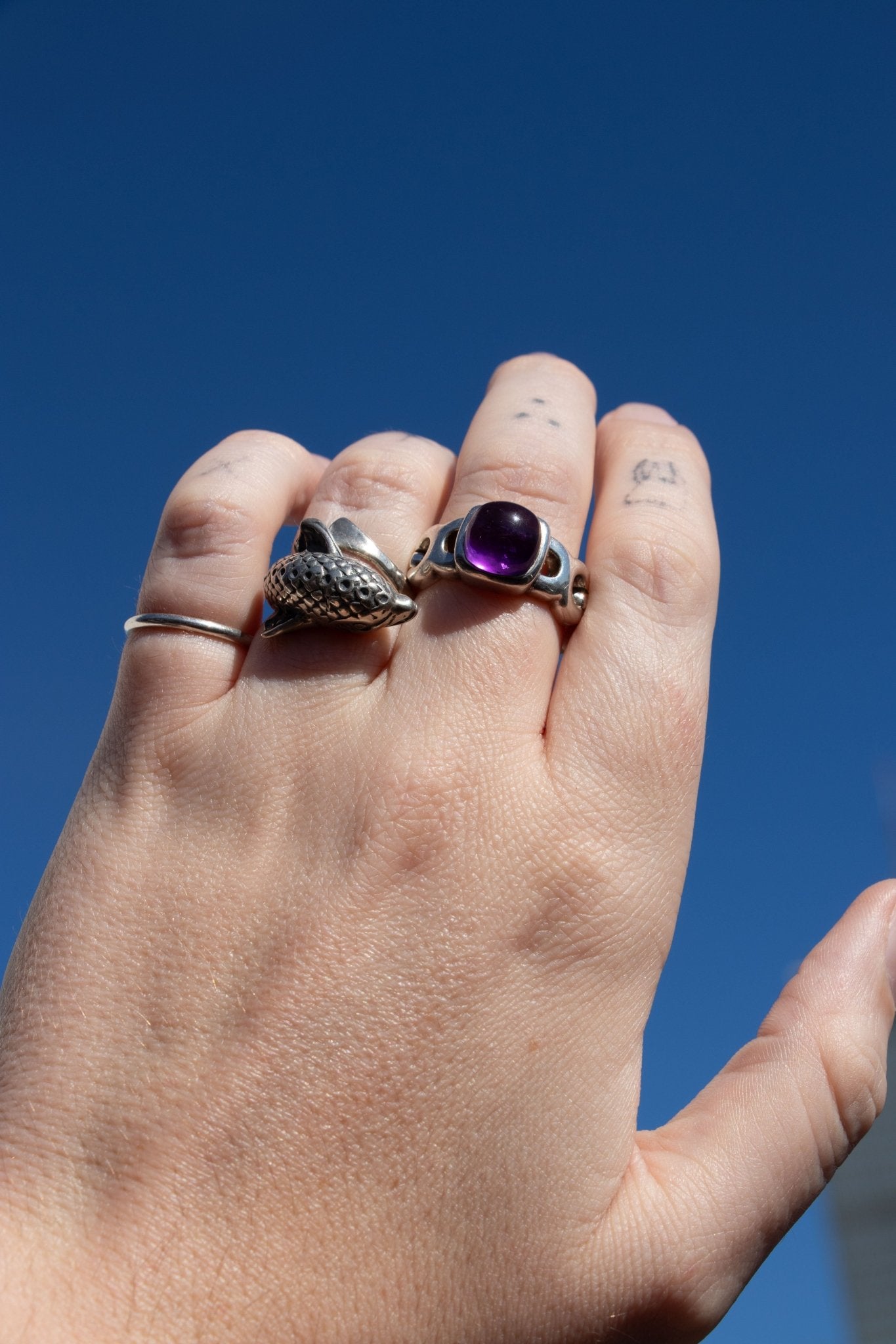 Ring - Vintage Sterling Amethyst Chain Link Ring - Lettuce Goods